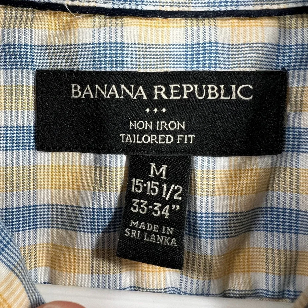Banana Republic Shirt Mens Medium Yellow Blue Plaid‎ Button Up Tailored Fit